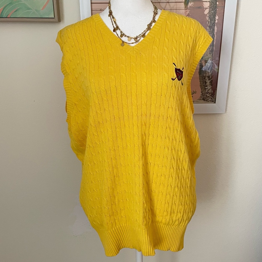 Ralph Lauren Polo Golf Vintage Y2K Cable V-Neck Sweater Vest Crest Logo Men’s M